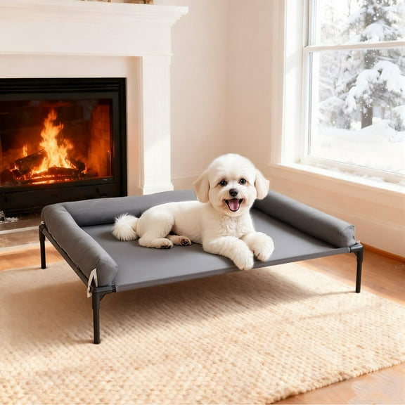 Dog Bed, DOMIPET Elevated Dog Bed Cot with Removable Pillow for Small Dogs, Portable Cooling Pet Cot for Indoor Outdoor Use