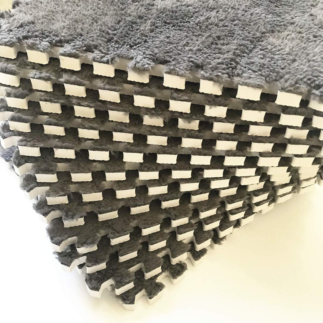 Interlocking Carpet Shaggy Soft EVA Foam Mats Fluffy Area Rugs Protective Floor Tiles Exercise Play Mat (12 pcs)