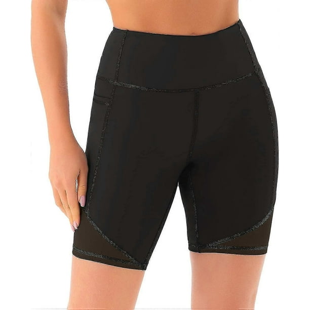 High Waisted Mesh Yoga Shorts Compatible With Women With Deep Pockets Women's Workout B