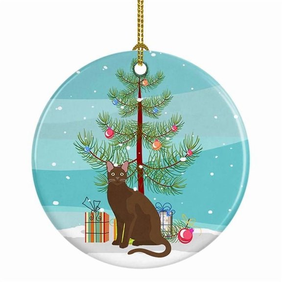 Havana Brown Cat Merry Christmas Ceramic Ornament 2.8 in x 2.8 in