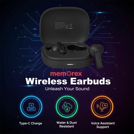 Memorex True Wireless Translation Earbuds with AI Real-Time Language Translator, Active Noise Cancellation, Bluetooth, 144 Languages, 6-Hour Playtime, Blue (MX-TW100(L))