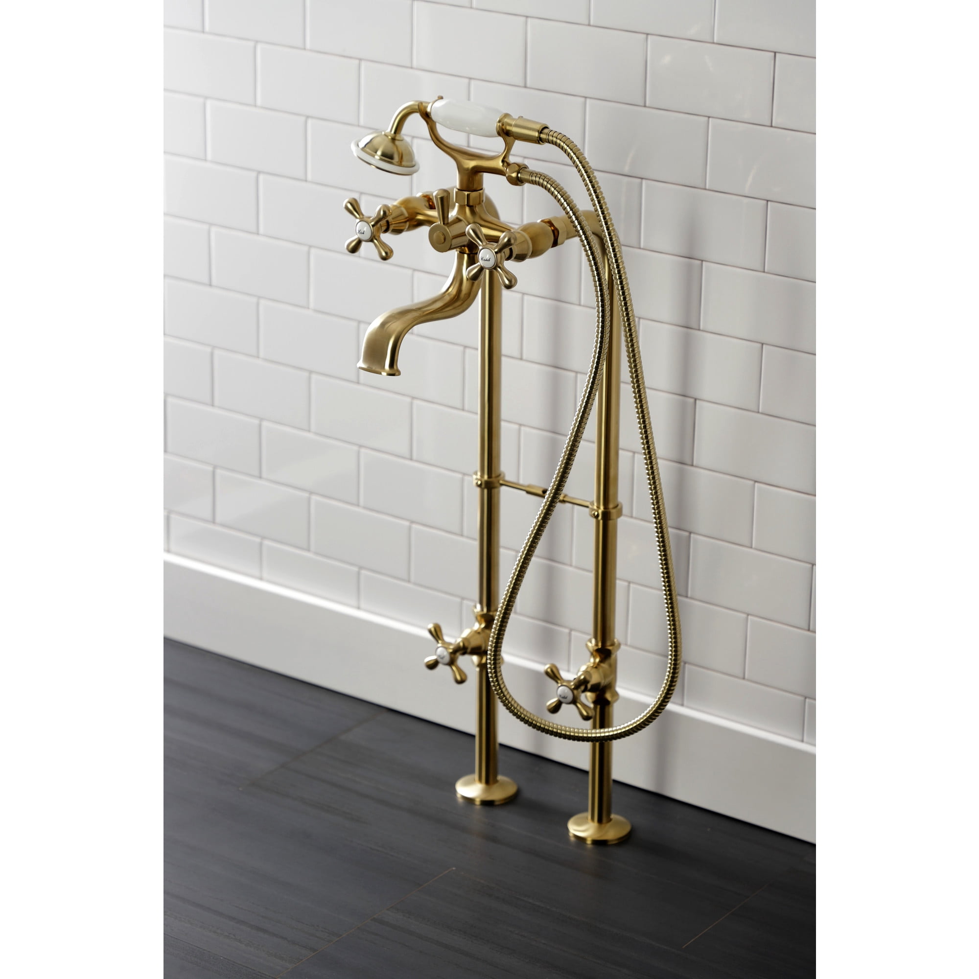 Kingston Brass CCK226K7 Kingston Freestanding Clawfoot Tub Faucet Package with Supply Line, Brushed Brass