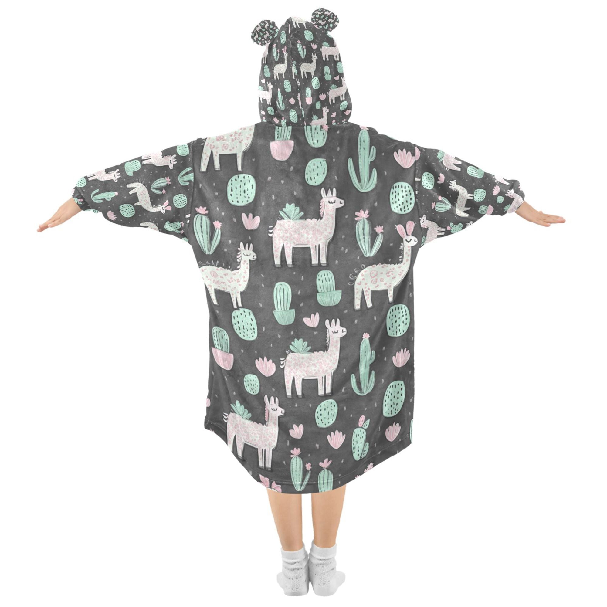 FORMRS Wearable Blanket Hoodie with Sleeves for Kids Cozy Flannel Sweatshirt, Cute Llamas Pattern