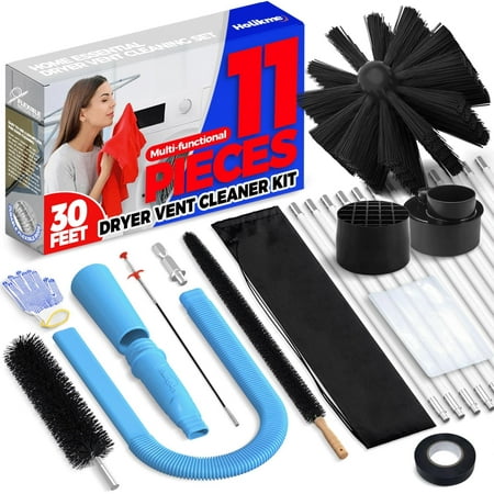 Holikme 11 Pieces Dryer Vent Cleaner Kit Dryer Cleaning Tools, Include 30 Feet Dryer Vent Brush, Omnidirectional Blue Dryer Lint Vacuum Attachment, Dryer Lint Trap Brush, Vacuum & Dryer Adapters