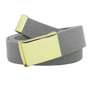 Men's Gold Military Flip Top Belt Buckle with Canvas Web Belt Large Gray
