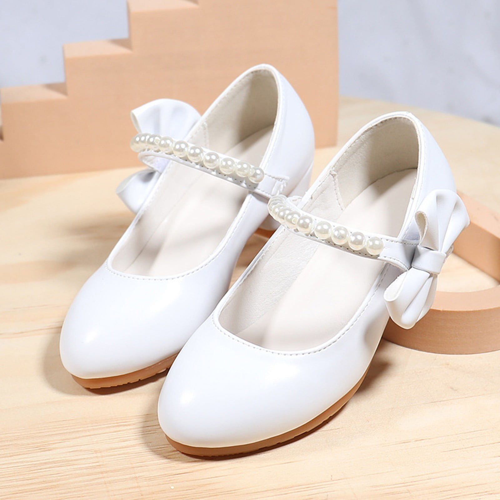 Toddler / Kid Wavy Edge Bow Ribbon Decor White Princess Shoes
