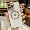 thumbnail image 5 of Compatible with iPhone 13 Pro Max Magnetic Case, Luxury Plating Clear Phone Case, Compatible with MagSafe for Women Girls with Camera Protector Soft TPU Shockproof Back Cover - Pink, 5 of 9