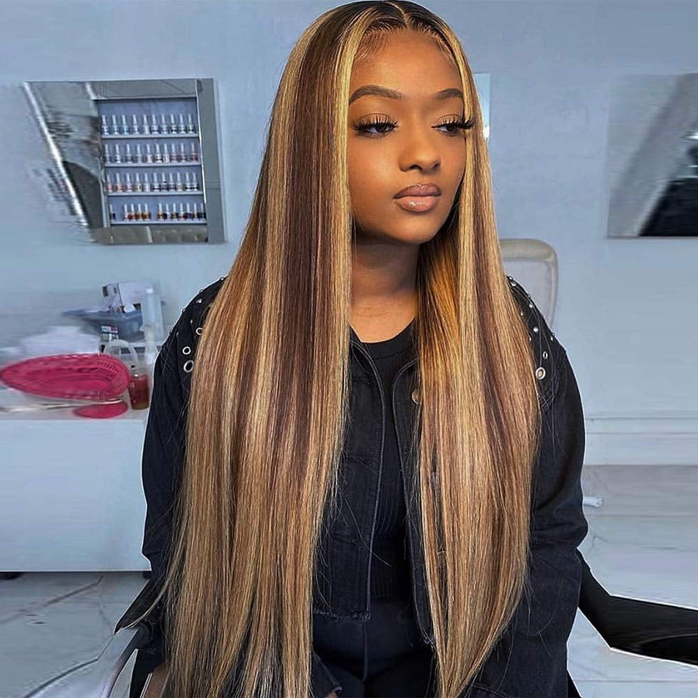 Long Straight Highlights Wig 24 Inch Synthetic Wigs for  display picture 1