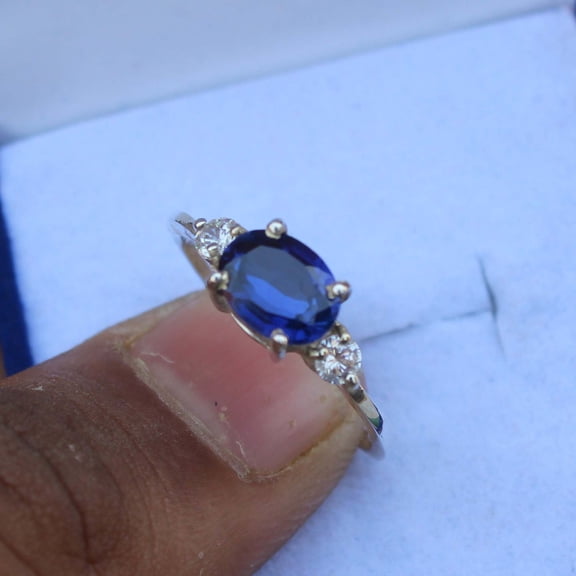 sapphire ring blue gemstone wedding ring oval cut silver ring handmade jewelry gift for her