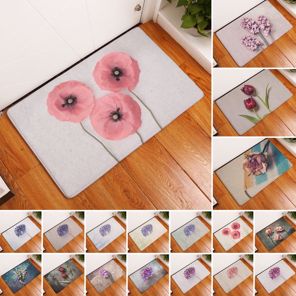 Flower Nonslip Floor Mats Washable Home Kitchen Bath Door Mat Area Rug Office Hallway Indoor