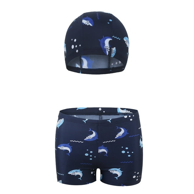 TOOYOU Toddler Boy Swimsuit New Swim Set Cartoon Swim Trunks And Cap For Kids For Pool And Beach Child Bathing Suit For Pool Party Play,Navy