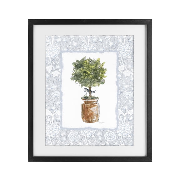 Stupell Industries Potted Topiary with Ribbon Black Framed Print Under Glass, design by Carol Robinson