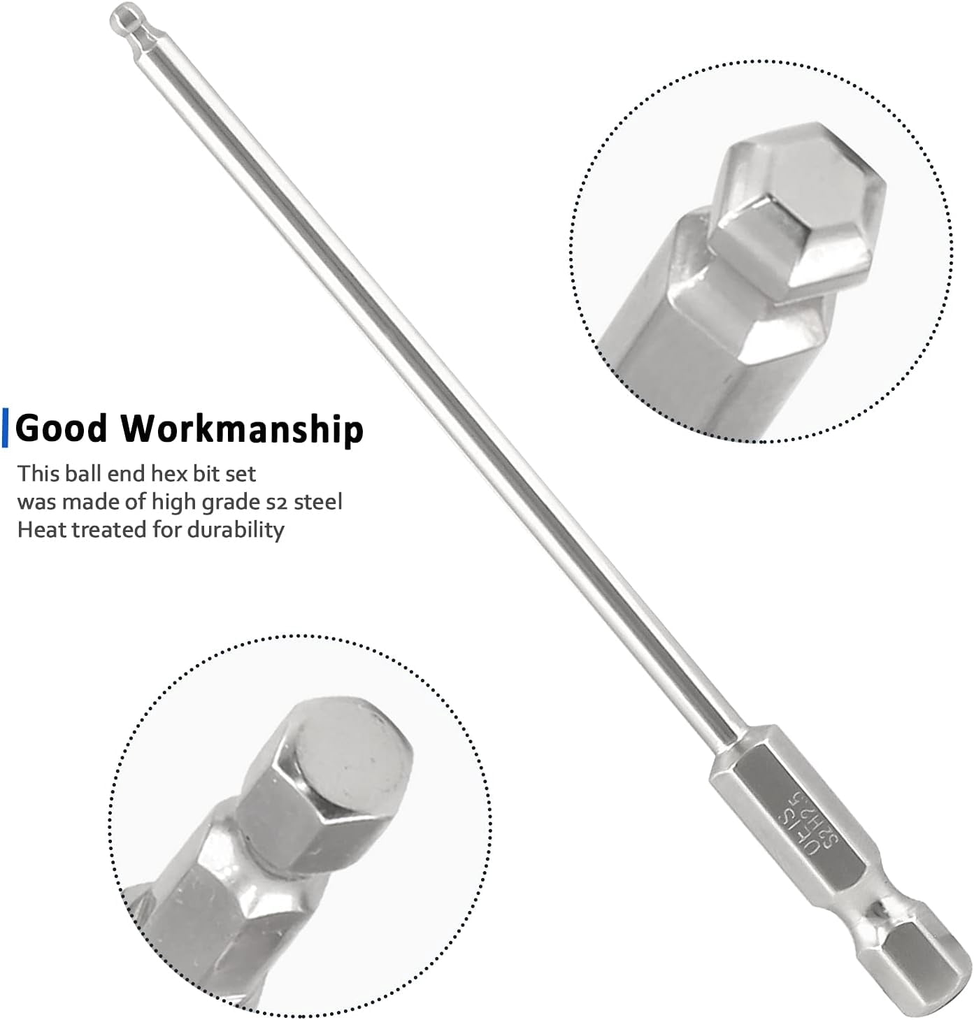 FRKSMD-10Pcs Ball End Hex Head Screwdriver Bits Set, 2.5mm Magnetic Tips Ball End Drill Bit Magnetic with 1/4 Inch Hex Shank, 100mm Length