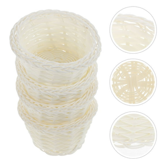 NIYANGLE White Plastic Mini Flower Basket for Decoration with Imitation Rattan Appearance 4 Pieces