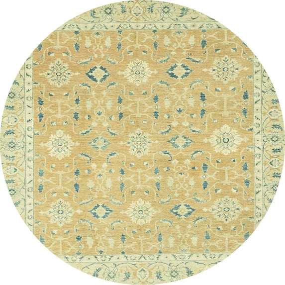Ahgly Company Indoor Round Abstract Brown Gold Abstract Area Rugs, 3' Round