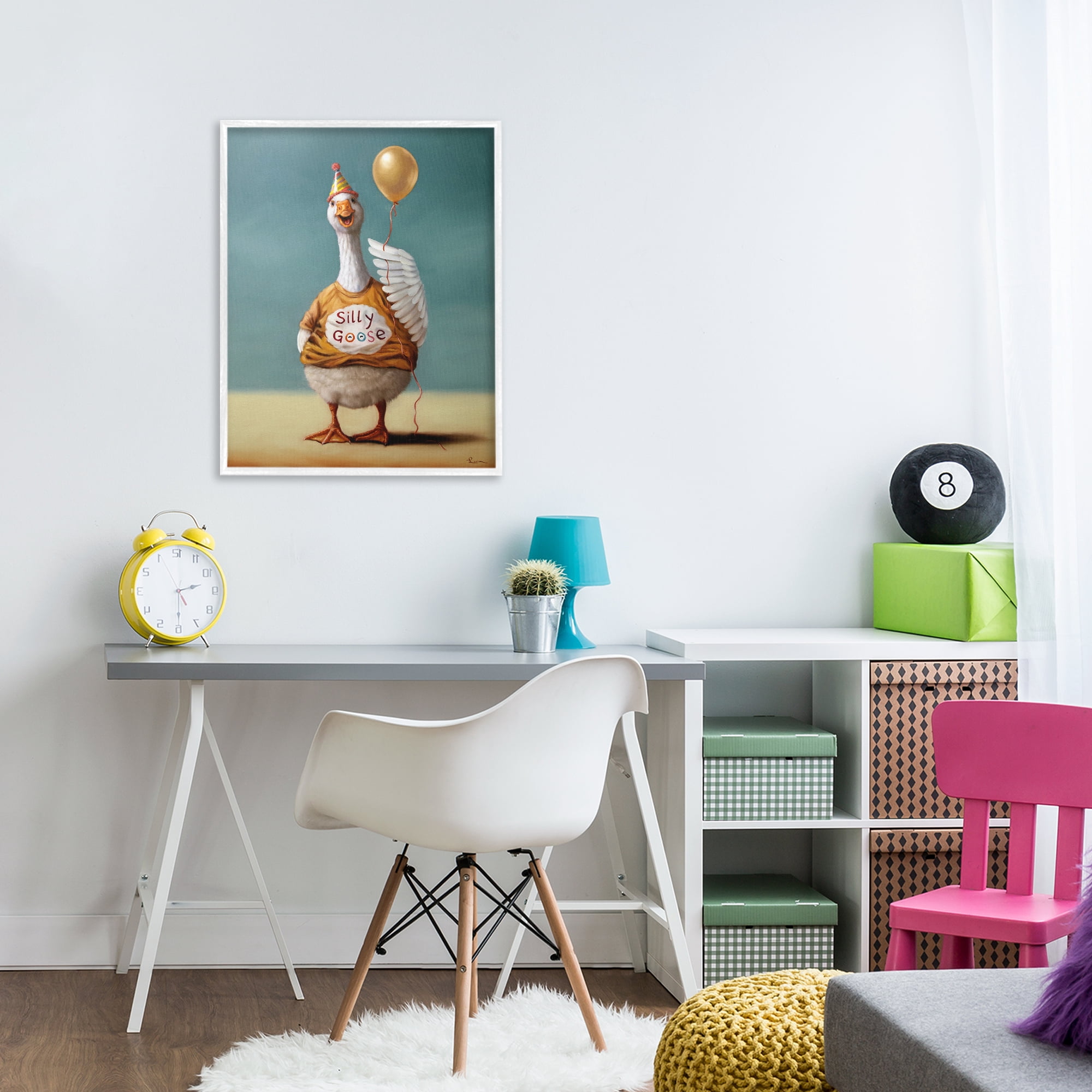 Stupell Industries Silly Goose with Balloon White Framed Giclee Art, design by Lucia Heffernan