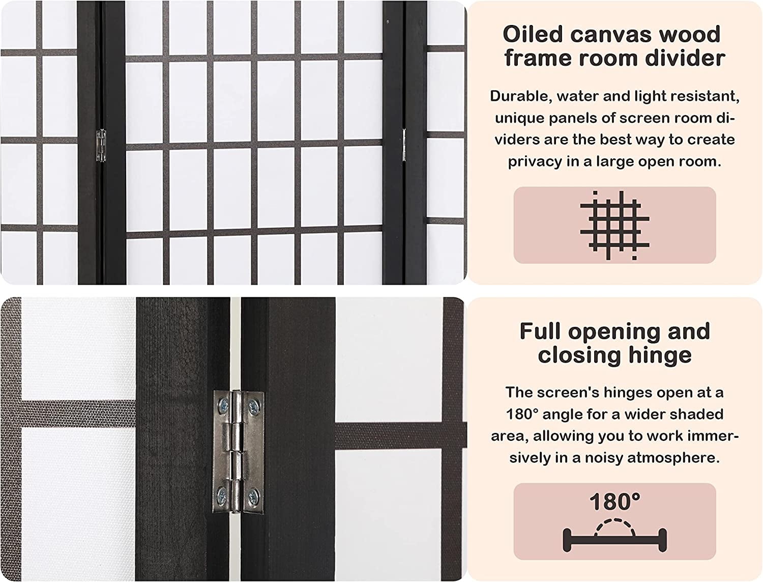 CL.HPAHKL 4 Panel Folding Room Divider, Shoji Style Privacy Screen Wooden Wall Divider