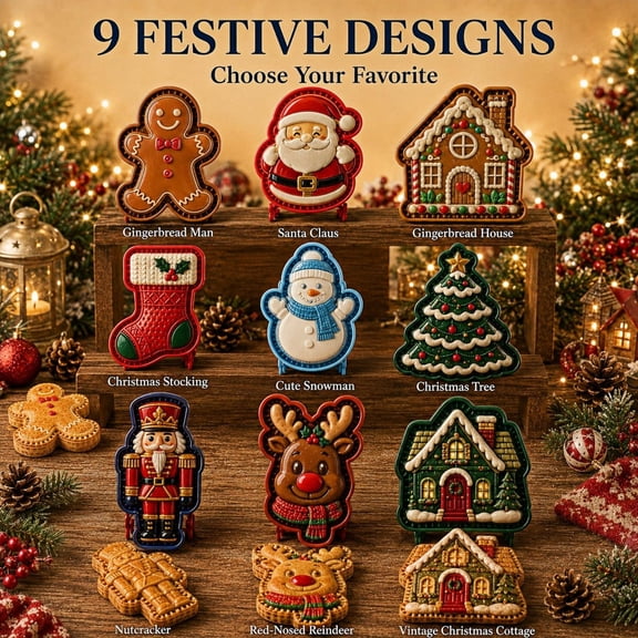 9-Design Christmas Mini Pie Molds – Multiple Styles Reusable Mini Apple Pie Molds, Holiday Baking Set for Mini Pies, Christmas Dessert Molds