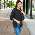 thumbnail image 3 of Women's Oversized Long Sleeve Pullover Sweatshirt with Drop Shoulders and Side Slits - Small, Black, 3 of 6