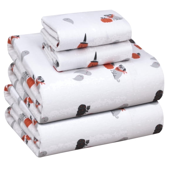 RUVANTI Flannel Sheets Full Size - 100% Cotton Double Brushed Bed Sheets Set, Deep Pockets 16 Inches, All Seasons Breathable & Extra Soft Full Sheets, Warm & Cozy, 4 Piece, Halloween Pumpkin