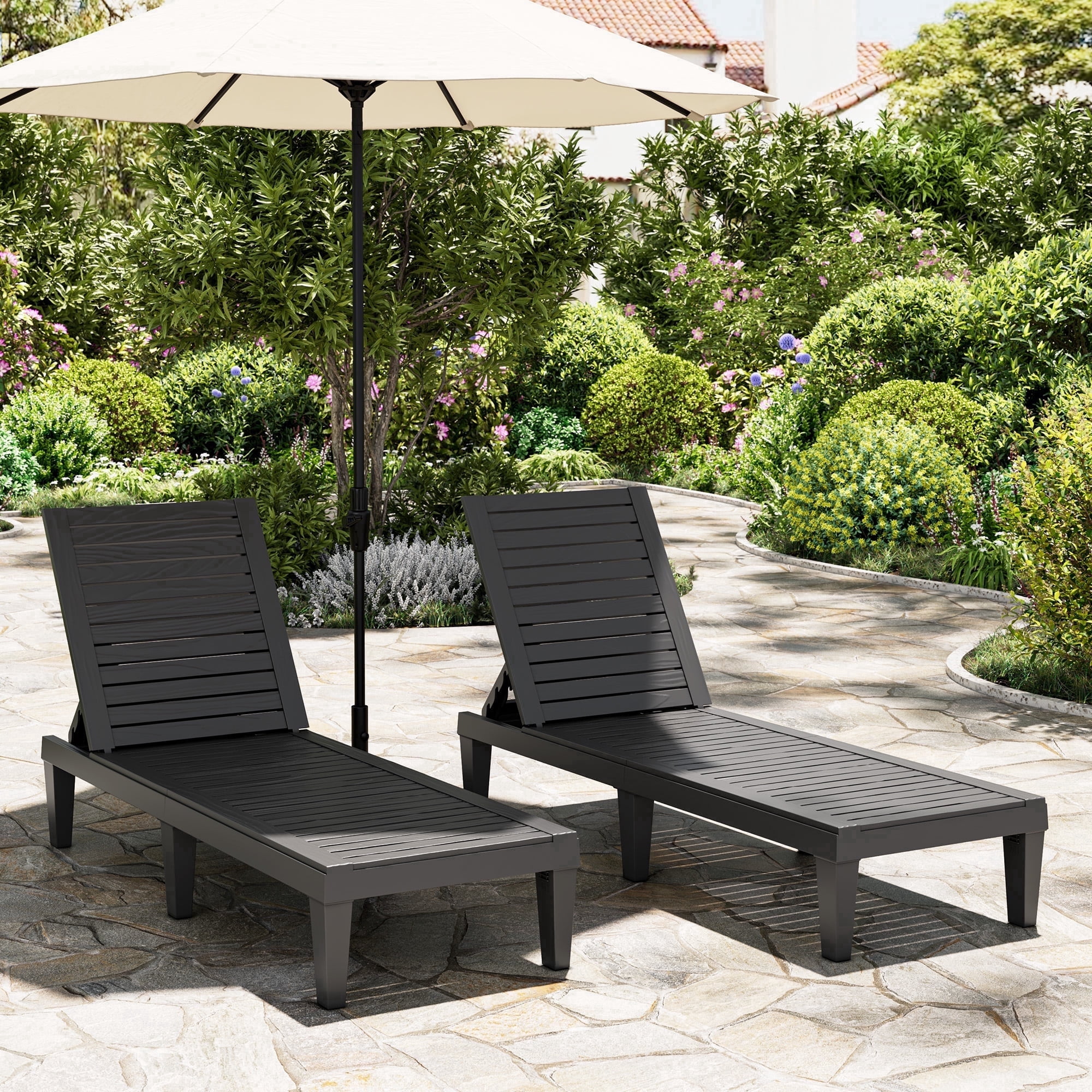 Outdoor Chaise Lounge Chair Set of 2,Lightweight Patio Chairs,Waterproof Lawn Chairs Lounge Outdoor,5-Positions Adjustable Pool Lounge Chair for Garden Beach Patio Poolside and Deck,Striped Black