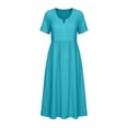 thumbnail image 5 of ClodeEU Women's V Neck Short Sleeve Linen Blend Midi Dress,Casual Tunic Flowy Dress Sky Blue,Women's Plus XL, 5 of 9