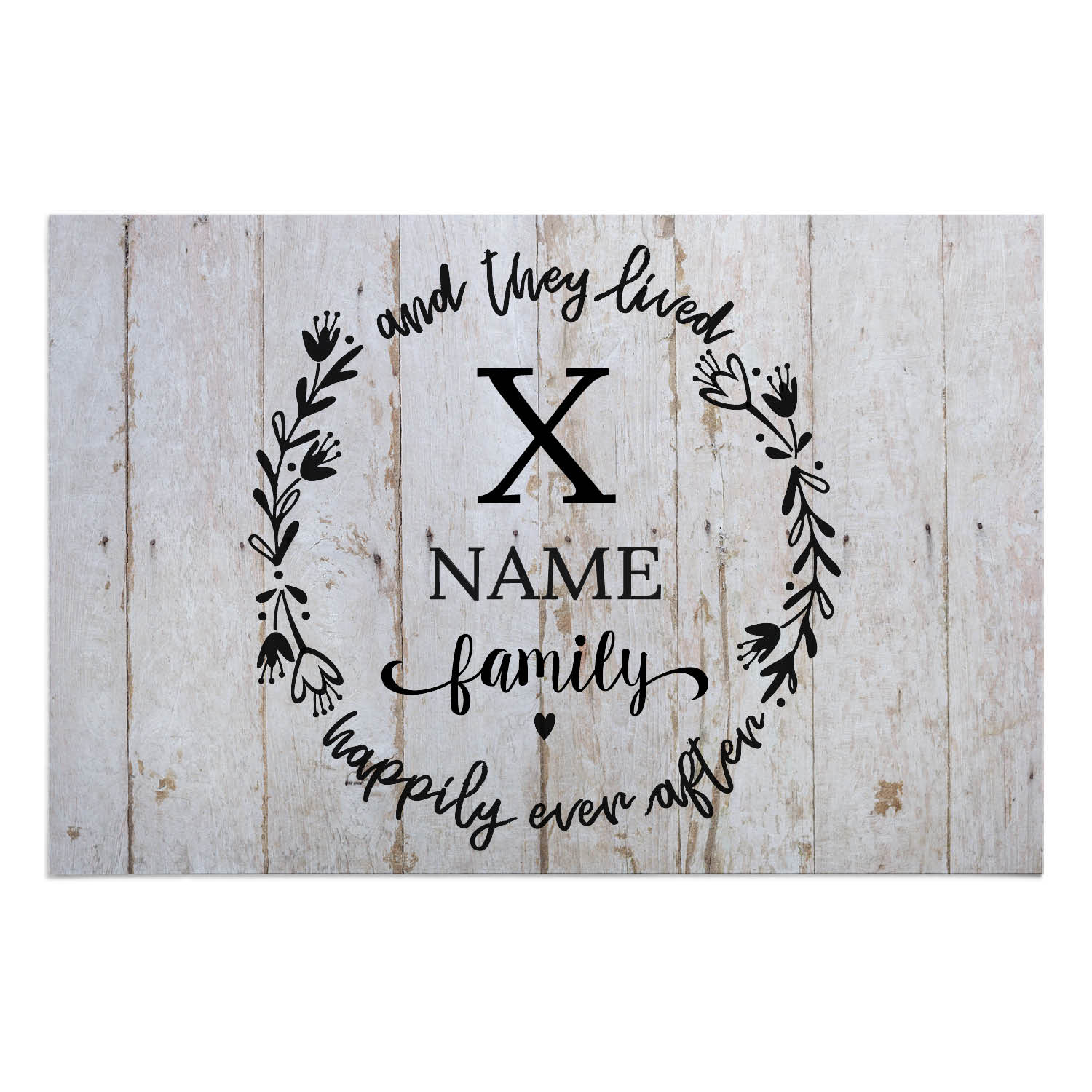 Personalized Planet 27x18 And They Lived Happily Ever After Light Doormat with Custom Initial and Family Name Printed on Gray Rectangular 1/8” Thick Non Slip Mat for Kitchen Hallway Deck or Porch