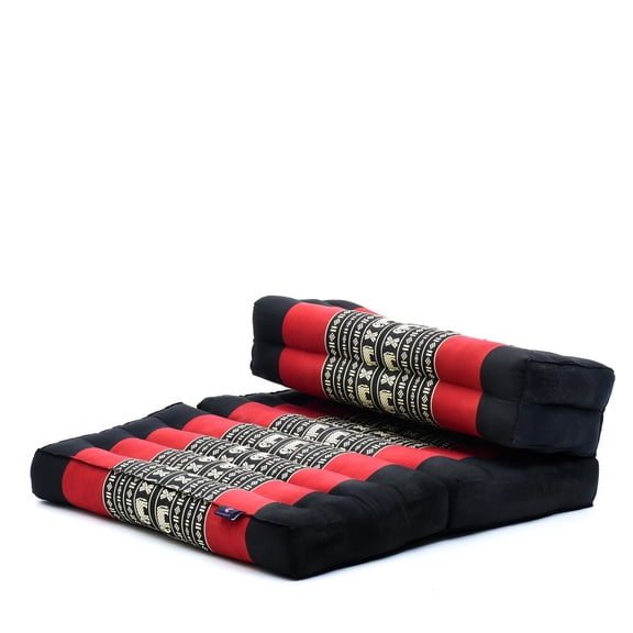 Leewadee Foldable Floor Mattress – 2 in 1 Floor Meditation Mat for Yoga and Relaxation, Seating Futon with Kapok, 20 x 28 inches, Black Red
