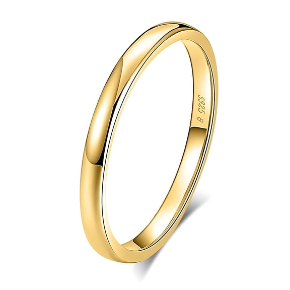 Envy 2mm Wedding Band for Men Gold Plated Sterling Silver Ring for Women Ginger Lyne Collection