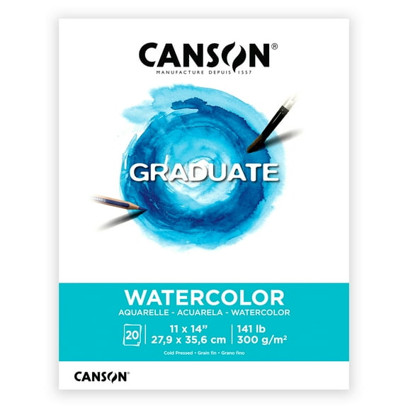 Canson Graduate Watercolor Paper Pad, Heavyweight 141lb/300gsm, 20 Sheets, White, 11x14 in, Art Students & Teens