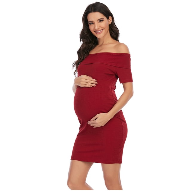Weiqiqre Robe de Maternité à Manches Courtes pour Femmes Robe Sans Manches Couleur Épaules Dénudées Dos Nu