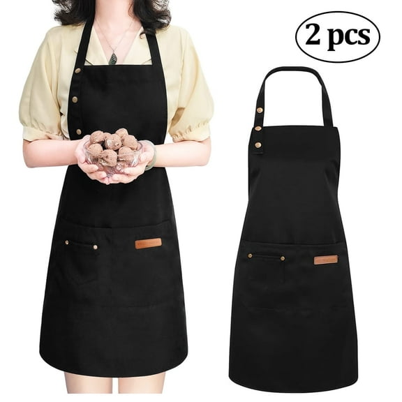 Annvchi  2pcsApron for Men Women with Adjustable Straps and Large Pockets, Canvas Cotton Cooking Kitchen Chef Bib Aprons Waterproof Black