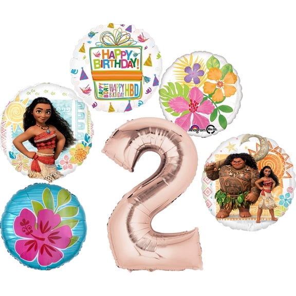 Moana Party Supplies 2nd Birthday Balloon Bouquet Decorations - Rose Gold Number 2