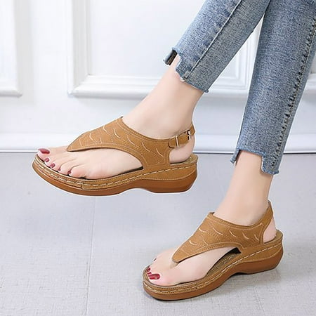 

BRISEZZS Wedge Sandals for Women Open Toe Fashion Casual Summer Slide Sandals #151 Khaki