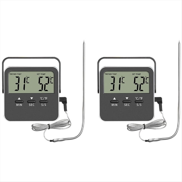 Termómetro Digital para Alimentos Alarma de Temperatura de Cocción Temporizador de Cocción con Pantalla LED Sonda de Acero Inoxidable Negro