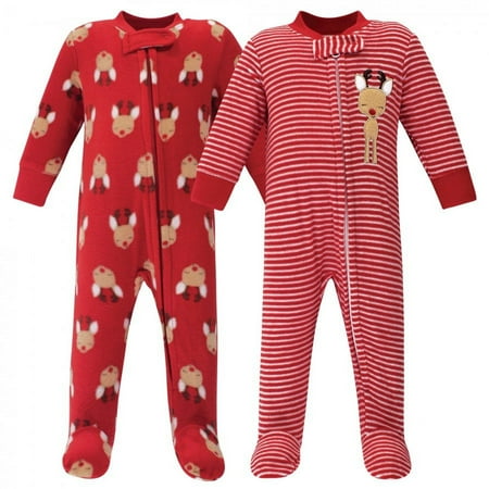 UPC: 0660168566017 | Hudson Baby Baby Fleece Zipper Sleep and Play 2pk Red Reindeer 0-3 Months