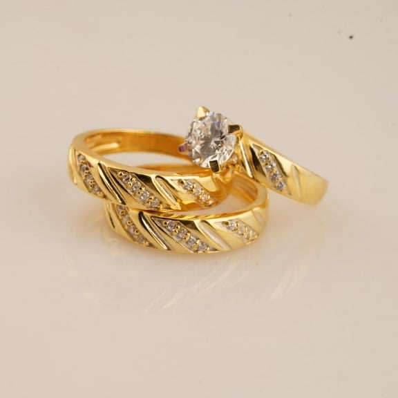 Silver & Stone Jewels Him & Her Couple Ring, 14k Gold Plated, Sterling Silver Trio Ring Set Engagement Band