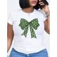thumbnail image 1 of Women's St. Patrick's Day Bow Print T-Shirt, 100% Polyester Knit Fabric, Casual Crew Neck Short Sleeve Tee for Spring/Summer, Holiday Festive Shirt | Festive Graphic Tee | Smooth Texture Shirt, 1 of 7