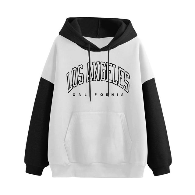 Bmisegm Sweat à Capuche pour Femmes Imprimé Lettre Manches Longues Pull Décontracté Blanc m