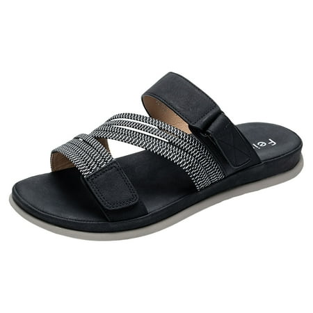 

QYZEU Womens Sandals Dressy Open Toe Arch Support Shoes Flat Slippers Causal Lightweight Breathable Sandals Fashionable Beach Outerwear Sandals Black 39
