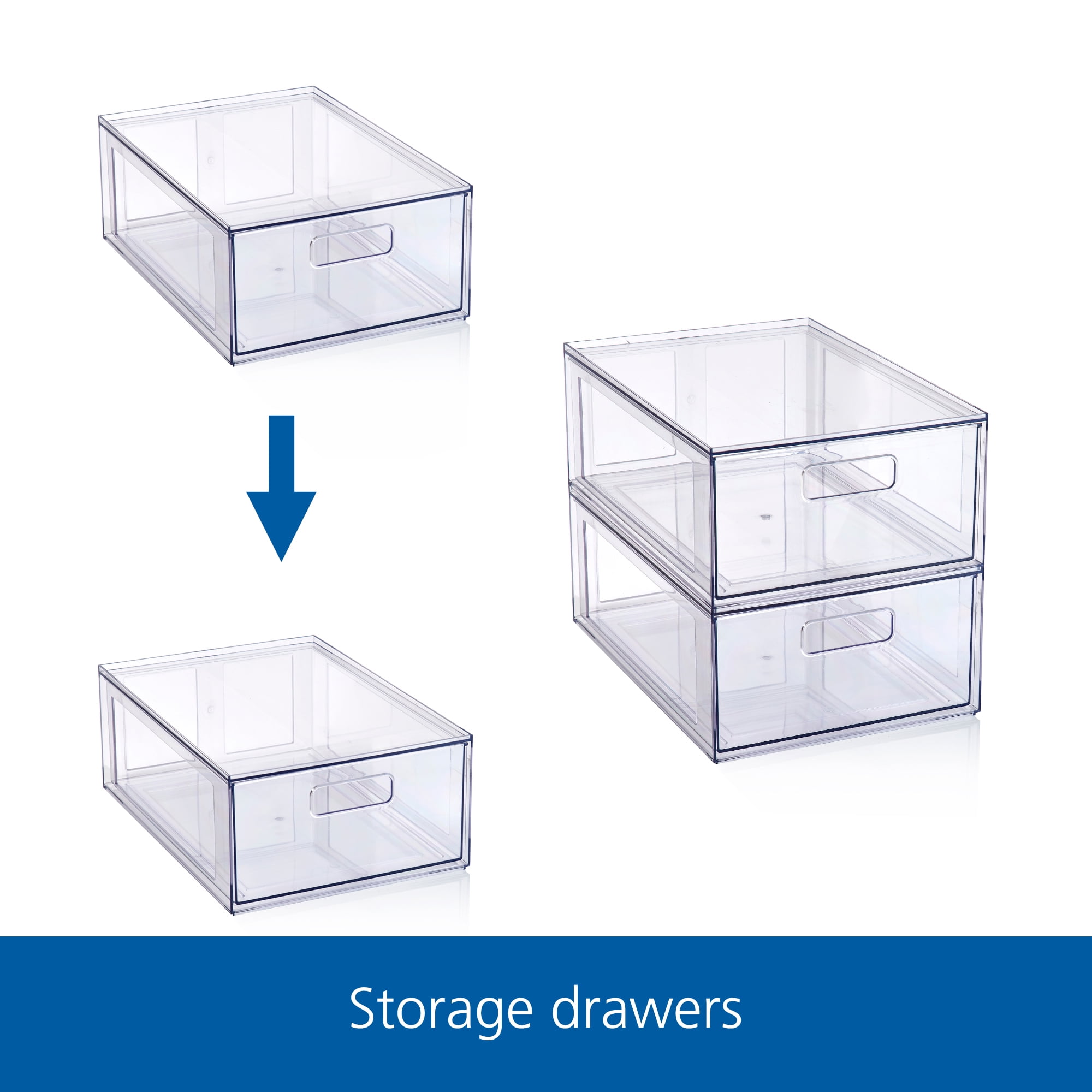 (2 pack) Mainstays Clear Glossy Plastic Pull-Out Closet Drawer Medium Size, Adult Size