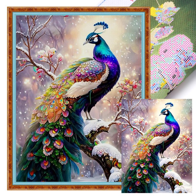Kit Punto Cruz Pavo Real Impreso Hilo Algodón Ecológico Bordado 14CT 50x65cm