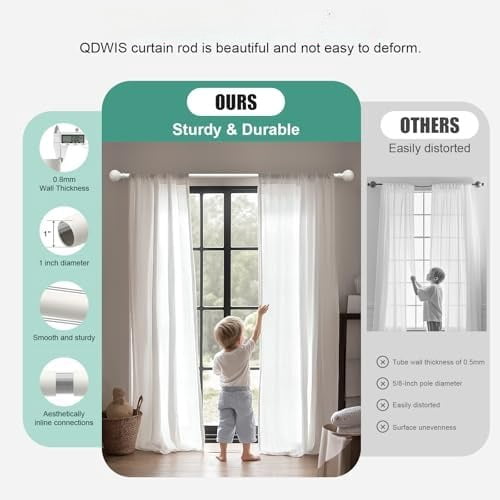 White Curtain Rods for Windows 66 to 120 Inch,1'' Diameter Drapery Rods with Leaf Pattern Finials,Boho Adjustable Heavy Duty Curtain Rods Set,36-120'',Antique White