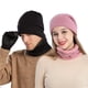 thumbnail image 4 of Qarigey Conjunto de gorro y bufanda de punto para otoño e invierno, Kit de gorros de esquí con orejeras de estilo informal, calentador Sombreros negro, 4 of 6