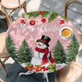 thumbnail image 2 of Pink Christmas Round Tablecloth, Fitted Table Cover with Elastic for 45"-54" Round Tables, Xmas Tree Ball Snowflake Winter Gifts Table Cloth Outdoor Indoor Dinning Party Waterproof Tablecloths, 2 of 7