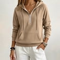 thumbnail image 2 of Women's Pullover Long Sleeve Hooded Zip Up Solid Color Sweatshirt Cozy Soft Lightweight Casual Daily Wear Going Out | CSEONE,Khaki S, 2 of 6