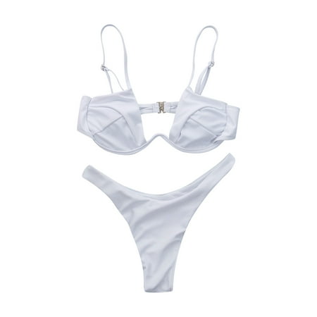 

Puloru Ladies 2PCS Bikini Set Padded Back Round Neck Bra