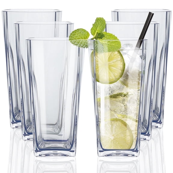 Kaimingweb 6 Pcs Plastic Drinking Glasses, 12 ounce Glass Like Shatterproof Drinking Cups, Plastic Tumblers for Kitchen & Party, Dishwasher Safe Glassware, Transparent