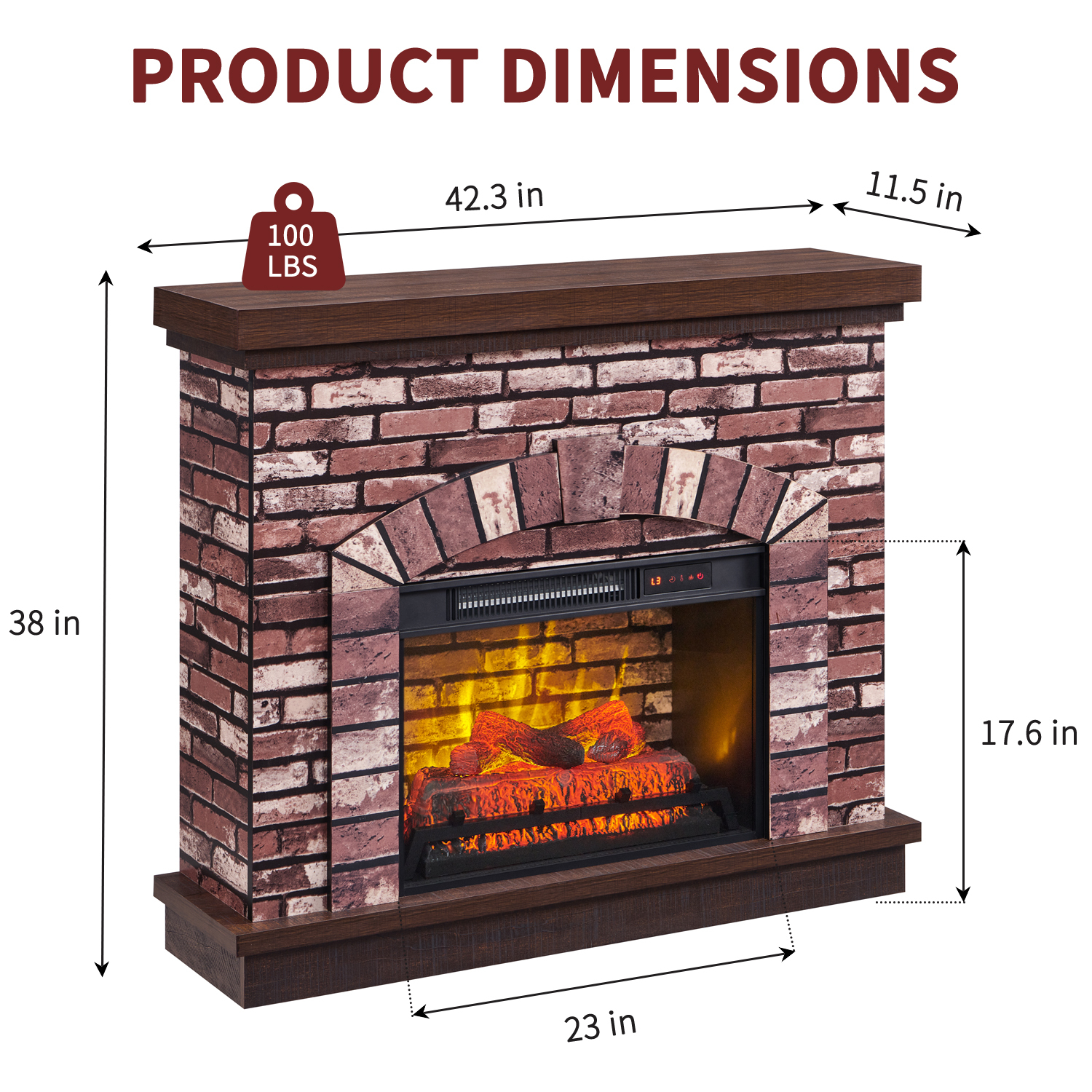 SinCiDo Electric Fireplace with Mantel for 42" TV Stand, Remote Control, Adjustable Flame, 1400W