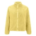 thumbnail image 4 of WTOBBY Women's Solid Color Fashion Winter Jacket with High Neck and Long Plush Fleece, Zipper Front Warm Outerwear,Yellow 3XL, 4 of 6